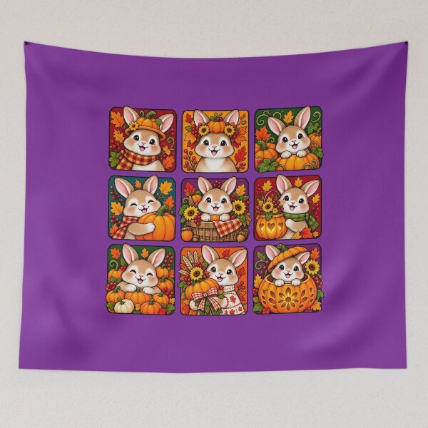 Item preview, Kawaii Autumn Bunny Pumpkin Sticker Pack Fall Animal Grid Art designed and sold by lamiarte.