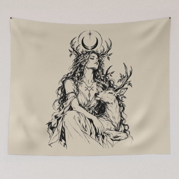 Item preview, Pagan Mystical Moonlit Forest Goddess and Deer designed and sold by bapupa.