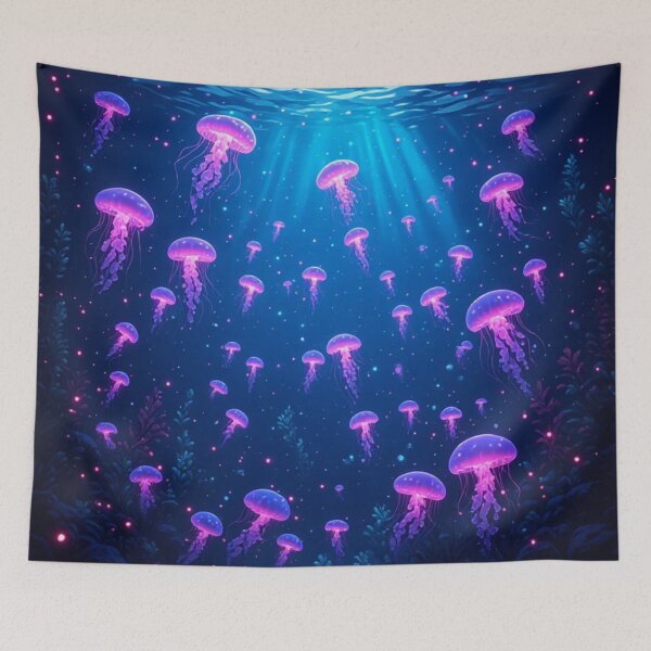 Item preview, Surreal Ocean Floor with Hundreds of Glowing Neon Jellyfish designed and sold by AWADHESH  CHAURASIA.