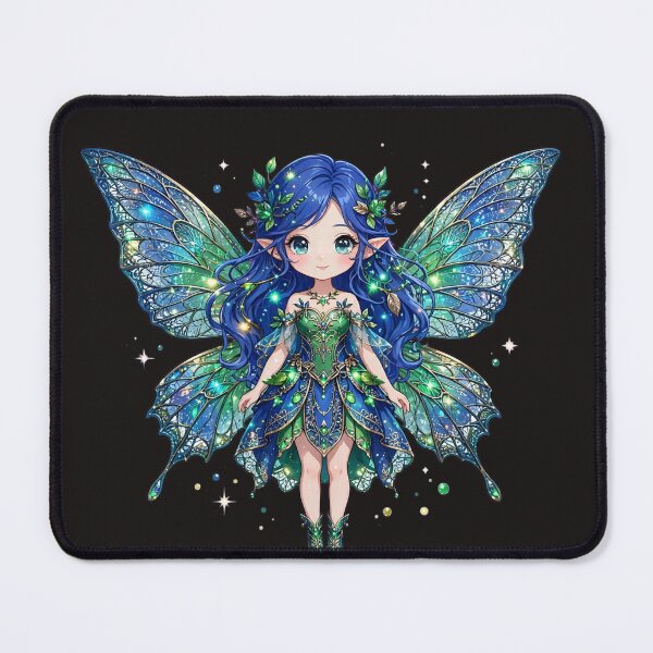 Item preview, "Azure Crystal Fairy - Blue Hair Green Gem Butterfly Wings Fantasy  designed and sold by Ashes to Artistry.