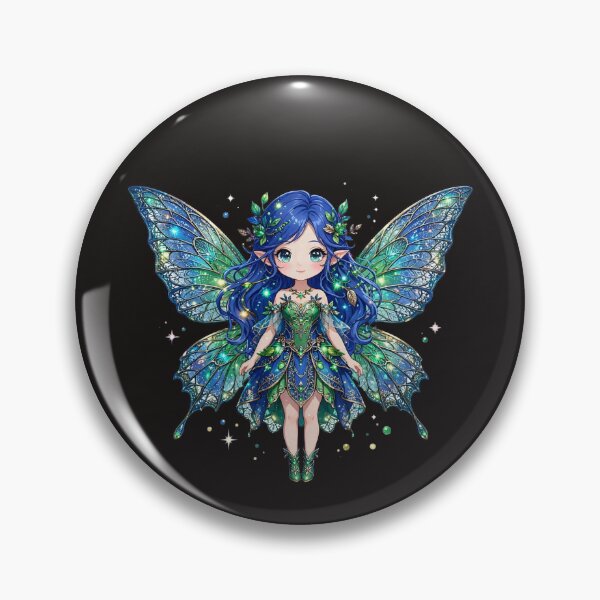 Item preview, "Azure Crystal Fairy - Blue Hair Green Gem Butterfly Wings Fantasy  designed and sold by Ashes to Artistry.