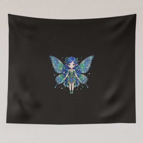Item preview, "Azure Crystal Fairy - Blue Hair Green Gem Butterfly Wings Fantasy  designed and sold by Ashes to Artistry.