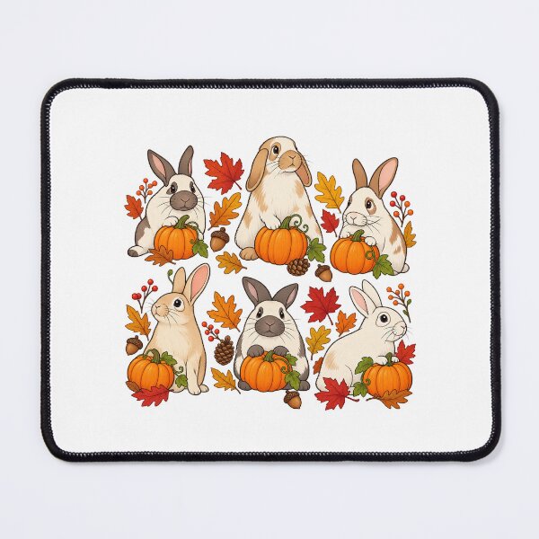 Item preview, Autumn Woodland Bunnies Pumpkins Falling Leaves Harvest Art designed and sold by lamiarte.