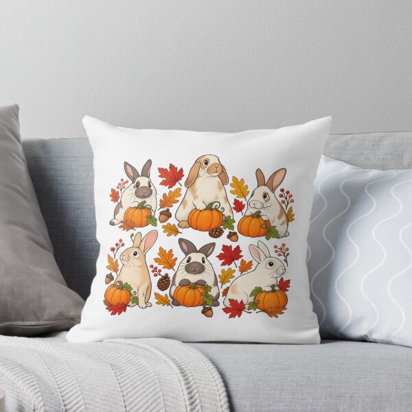 Item preview, Autumn Woodland Bunnies Pumpkins Falling Leaves Harvest Art designed and sold by lamiarte.