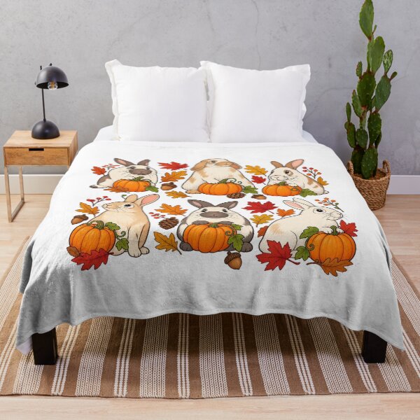 Item preview, Autumn Woodland Bunnies Pumpkins Falling Leaves Harvest Art designed and sold by lamiarte.