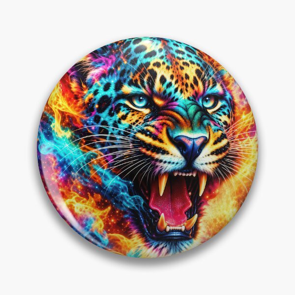 Item preview, Roaring Leopard Cosmic Fire Art with Neon Psychedelic Colours and Fierce Energy designed and sold by Very Peculiar.