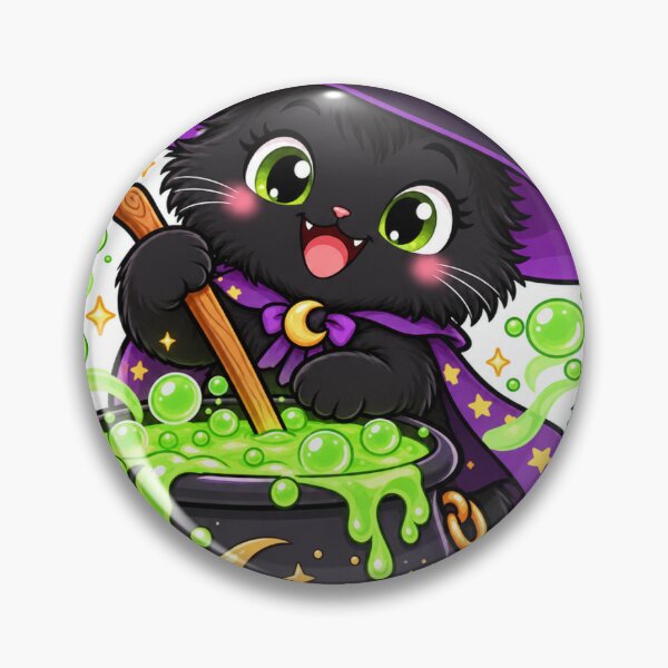 Item preview, Cute Black Cat Stirring Potion Cauldron Spooky Halloween Sticker designed and sold by SlapHappyArt.