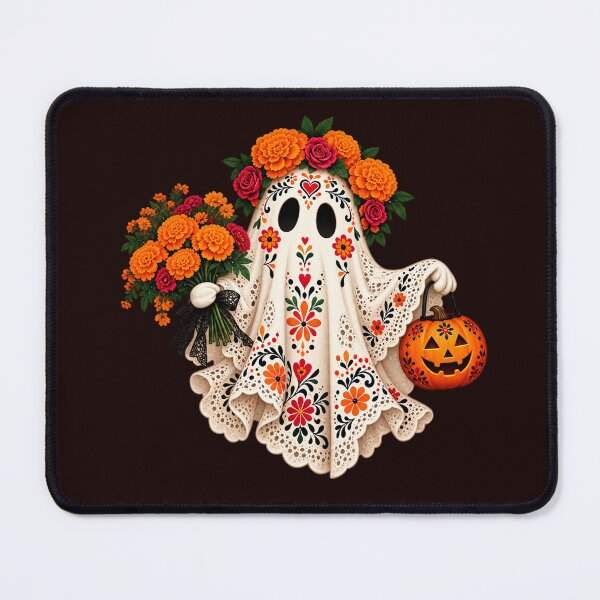 Item preview, Floral Halloween Ghost with Marigolds and Pumpkin designed and sold by JolinChinn.