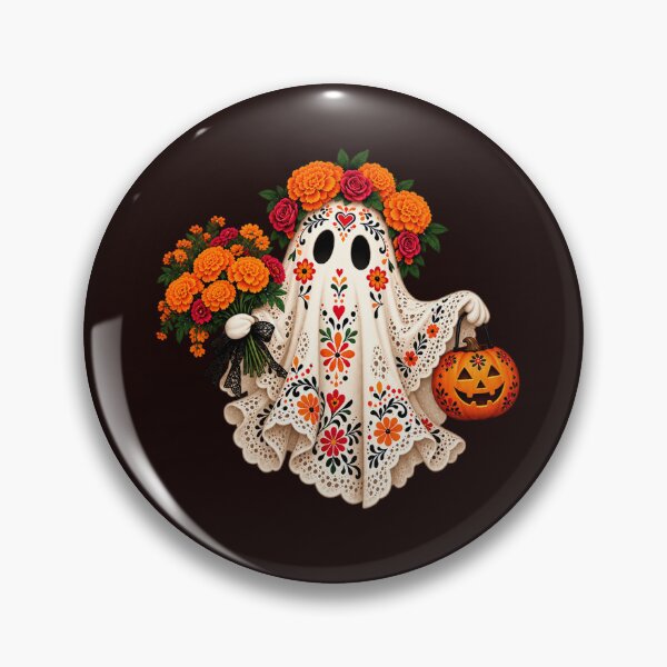 Item preview, Floral Halloween Ghost with Marigolds and Pumpkin designed and sold by JolinChinn.