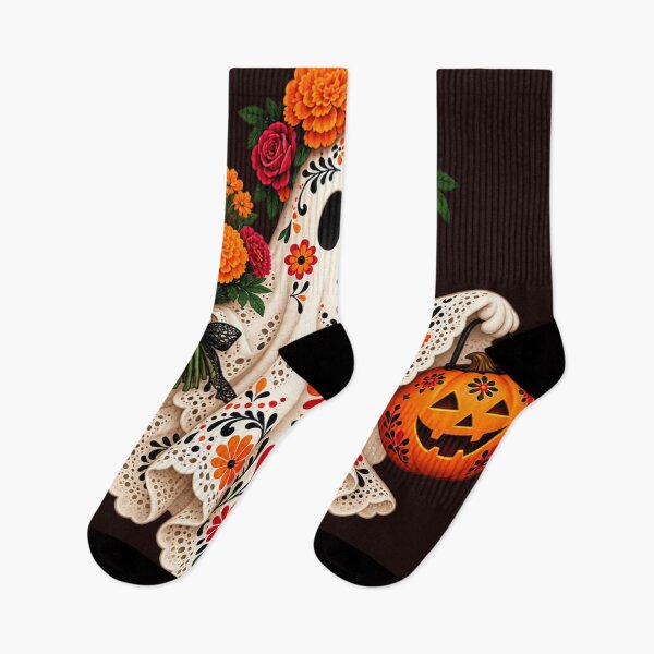Item preview, Floral Halloween Ghost with Marigolds and Pumpkin designed and sold by JolinChinn.
