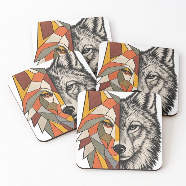 Item preview, Geometric Fox and Realistic Wolf Dual Nature Animal Art designed and sold by irfanshikh.