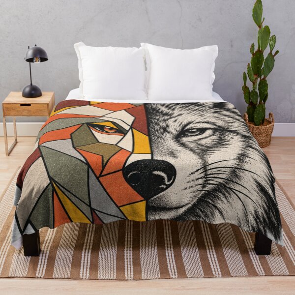Item preview, Geometric Fox and Realistic Wolf Dual Nature Animal Art designed and sold by irfanshikh.