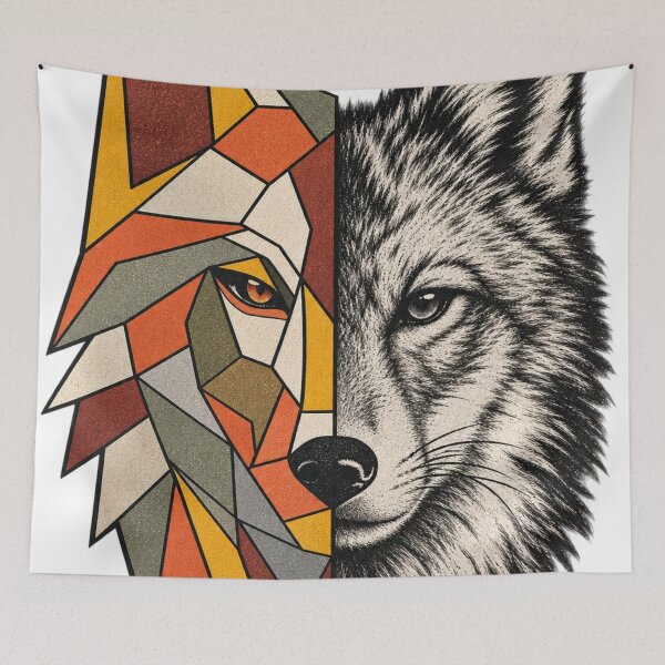 Item preview, Geometric Fox and Realistic Wolf Dual Nature Animal Art designed and sold by irfanshikh.