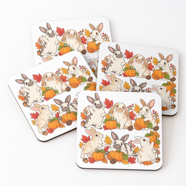 Item preview, Autumn Woodland Bunnies Pumpkins Falling Leaves Harvest Art designed and sold by lamiarte.