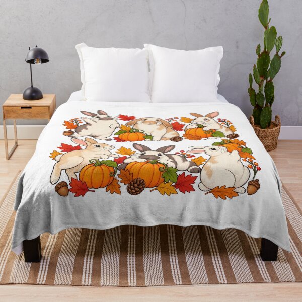 Item preview, Autumn Woodland Bunnies Pumpkins Falling Leaves Harvest Art designed and sold by lamiarte.