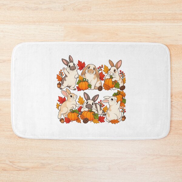 Item preview, Autumn Woodland Bunnies Pumpkins Falling Leaves Harvest Art designed and sold by lamiarte.