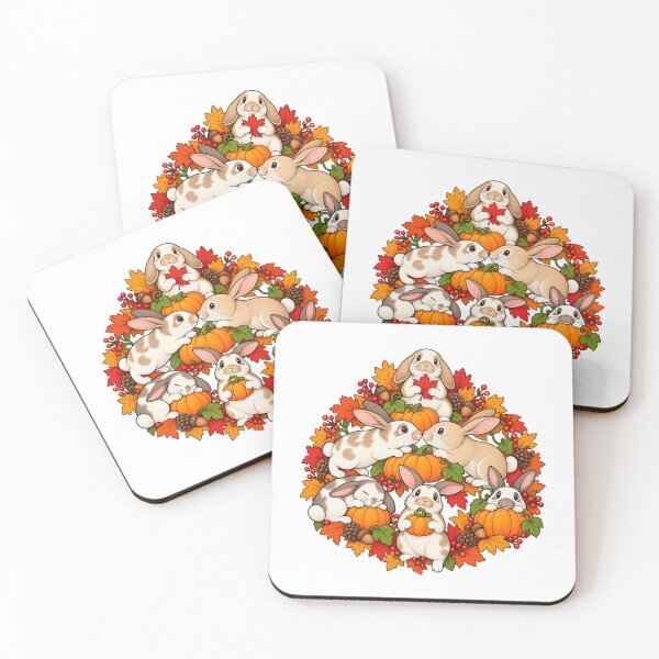 Item preview, Autumn Woodland Bunnies Pumpkins Falling Leaves Harvest Art designed and sold by lamiarte.