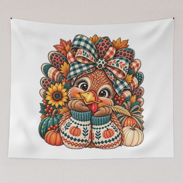 Item preview, Adorable Thanksgiving Turkey Wearing Plaid Bow And Cozy Sweater designed and sold by DYALEEZ-XCR.