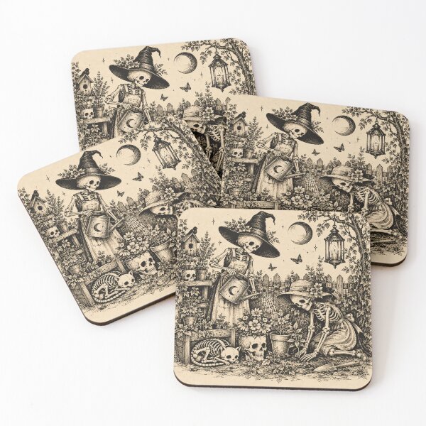 Item preview, Skeleton Witches Tea Party – Vintage Gothic Halloween designed and sold by Blink Art Studio.