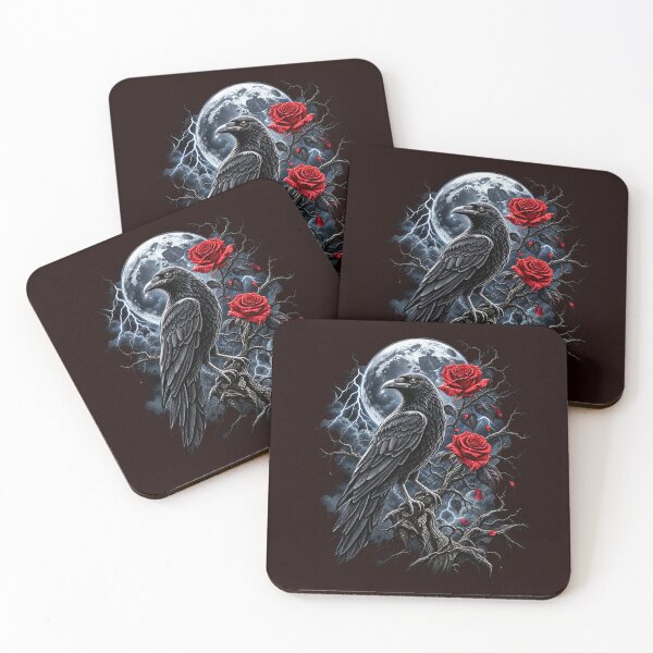 Item preview, Gothic Black Raven Full Moon Red Roses Art designed and sold by JolinChinn.