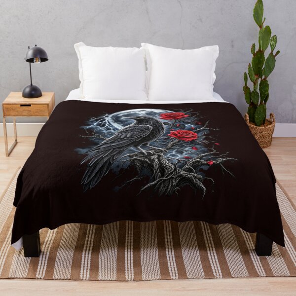 Item preview, Gothic Black Raven Full Moon Red Roses Art designed and sold by JolinChinn.