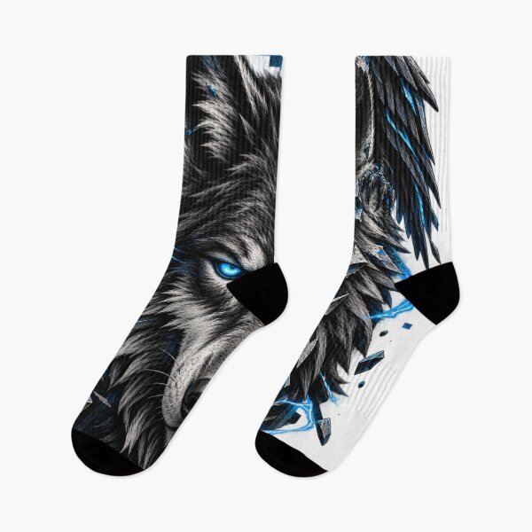 Item preview, Electric Blue Wolf and Cyber Raven Dark Wildlife Art designed and sold by irfanshikh.