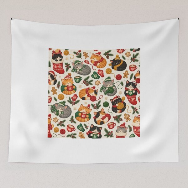 Item preview, Christmas Cats Cozy Pattern Kittens and Cocoa designed and sold by violetteskyart-vioart.