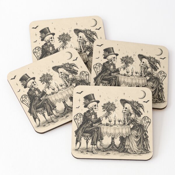 Item preview, Skeleton Couple Romantic Dinner – Vintage Gothic Halloween designed and sold by Blink Art Studio.