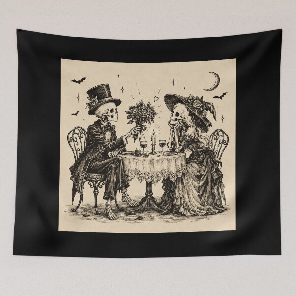 Item preview, Skeleton Couple Romantic Dinner – Vintage Gothic Halloween designed and sold by Blink Art Studio.