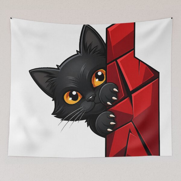 Item preview, Black Kitten Peeking Around Red Wall Corner designed and sold by aliyehc.