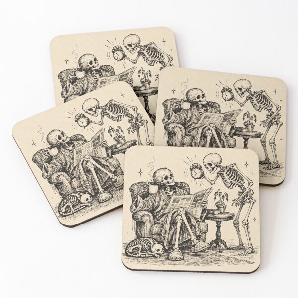 Item preview, Dead Tired Skeletons – Vintage Morning Coffee Humor designed and sold by Blink Art Studio.