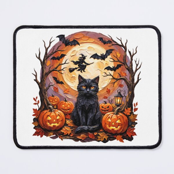 Item preview, Halloween Black Cat with Pumpkins and Moon designed and sold by Chaya Reid.