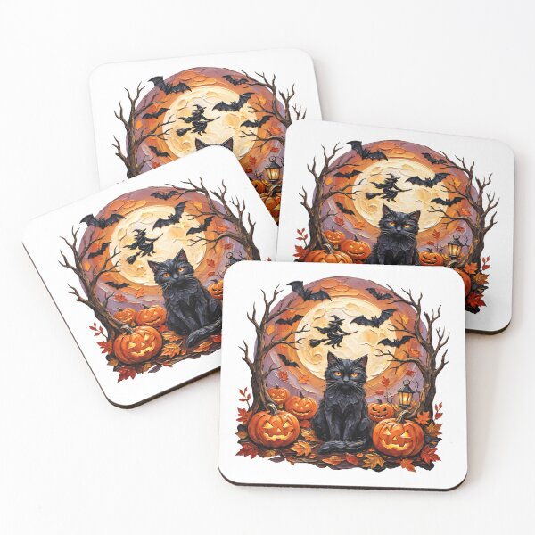Item preview, Halloween Black Cat with Pumpkins and Moon designed and sold by Chaya Reid.