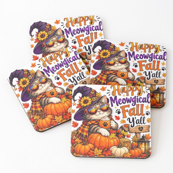 Item preview, Sweet Pumpkin Cat With A Scarf, Glasses And A Witch Hat Wishing Happy Fall Yall designed and sold by PainterlyPlay.