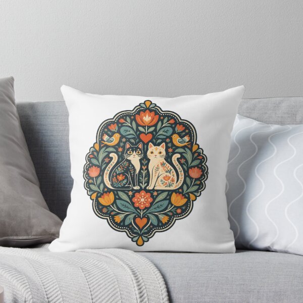Item preview, Swedish Folk Art Cats Inspired Design Featuring Traditional Scandinavian Patterns ⭐⭐⭐⭐⭐ designed and sold by FilthyOldHag.