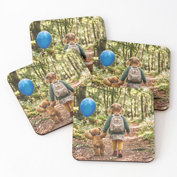Item preview, Little girl walking in the woods with her teddy bear and a balloon designed and sold by TeeBee1234.