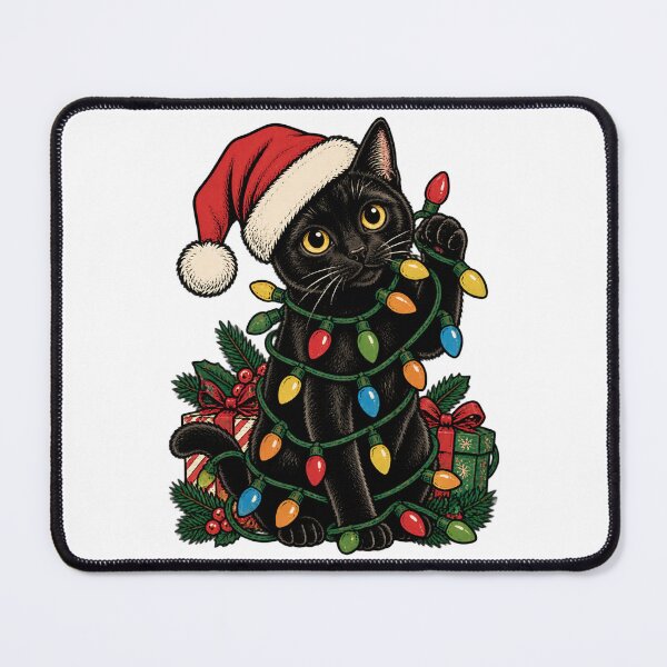 Item preview, Santa Black Cat Tangled in Christmas Tree Lights Holiday Festive Design PERFECT GIFT FOR YOU AND FRIENDS designed and sold by FilthyOldHag.