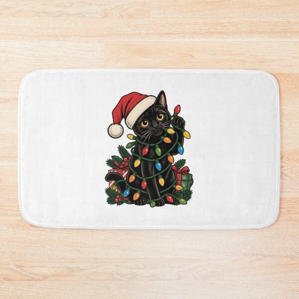 Item preview, Santa Black Cat Tangled in Christmas Tree Lights Holiday Festive Design PERFECT GIFT FOR YOU AND FRIENDS designed and sold by FilthyOldHag.