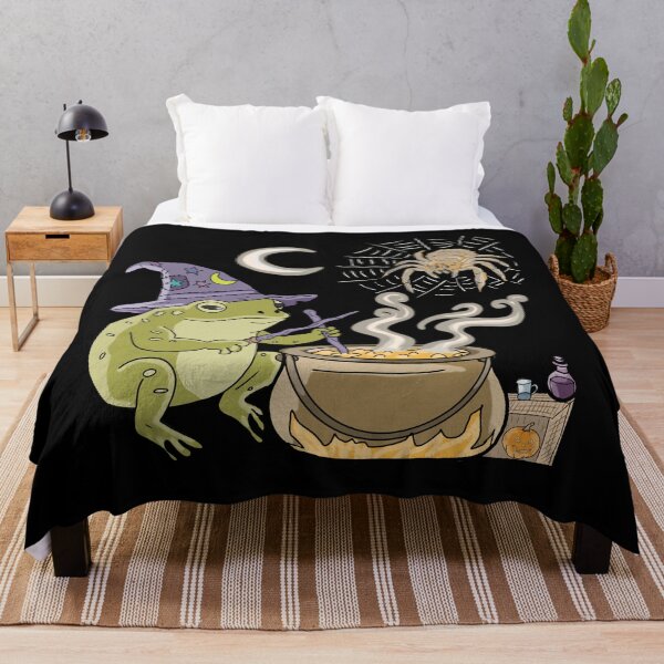 Item preview, Frog Wizard Brewing Potion Halloween Cauldron Cottagecore illustration designed and sold by LeshanArt.