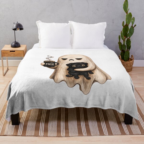 Item preview, Halloween Ghost Holding Coffee and Black Pug designed and sold by hoganpineda.
