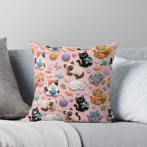 Item preview, Cute Felt Cats Seamless Pattern Kawaii Kitten Graphic designed and sold by  One City Two Children Studio.