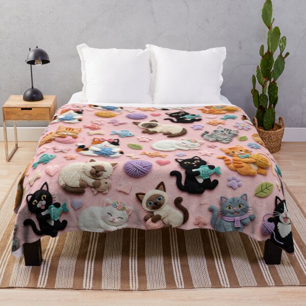 Item preview, Cute Felt Cats Seamless Pattern Kawaii Kitten Graphic designed and sold by  One City Two Children Studio.