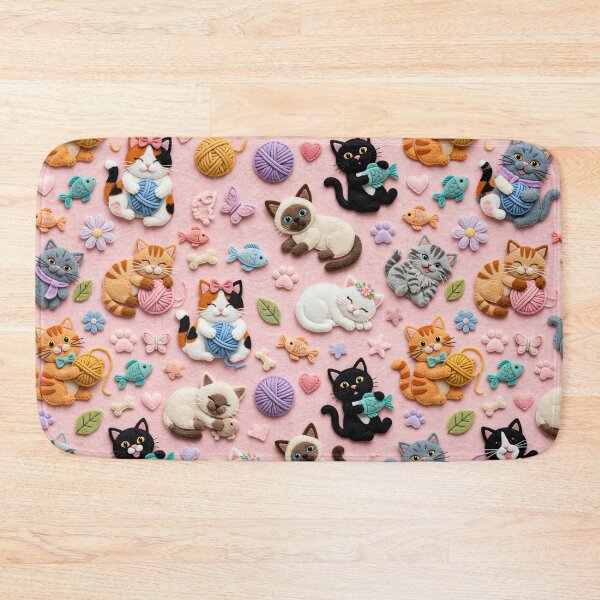 Item preview, Cute Felt Cats Seamless Pattern Kawaii Kitten Graphic designed and sold by  One City Two Children Studio.