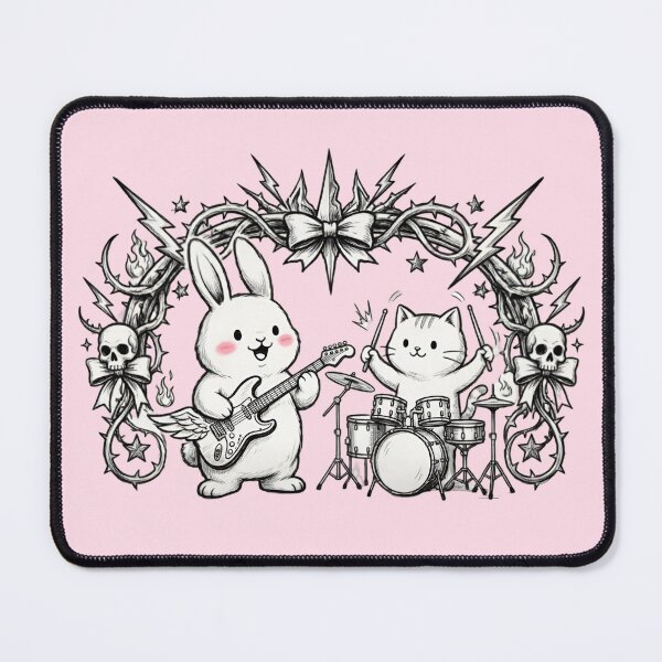 Item preview, Cute Rocker Bunny & Cat Band - Kawaii Heavy Metal Tattoo Art designed and sold by Driesman.