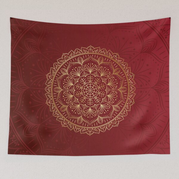Item preview, Royal Red and Gold Floral Mandala Art designed and sold by Apurva Joshi.