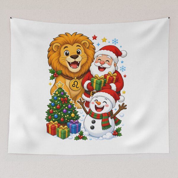 Item preview, Cute Leo Lion Santa Snowman Christmas designed and sold by Zodiac Celestial Art.