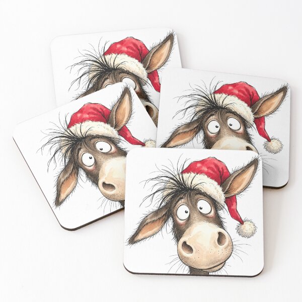 Item preview, Funny Christmas Donkey in Santa Hat – Goofy Holiday Watercolor Art designed and sold by Darlin8888.