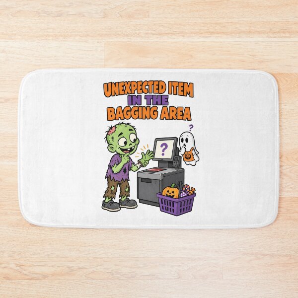 Item preview, Unexpected Item in the Bagging Area Funny Zombie Halloween. designed and sold by The-T-In-Retro.