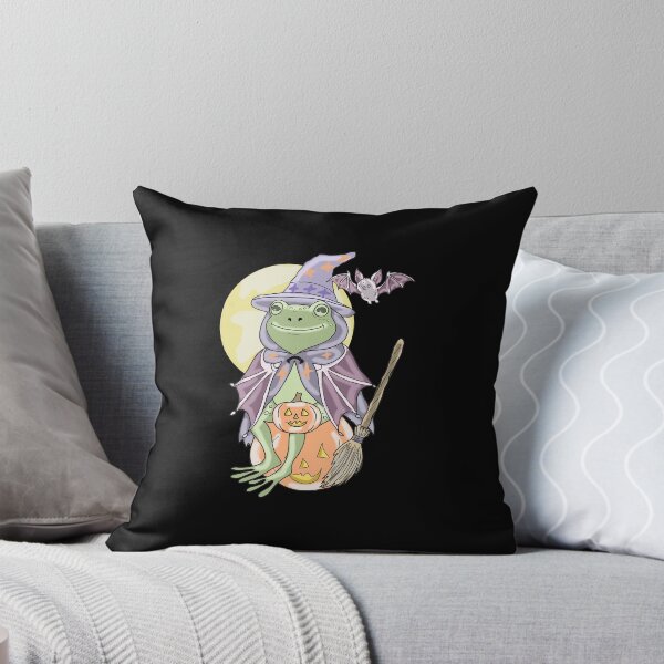 Item preview, Goblincore Frog Witch on Pumpkin Cute Halloween Cottagecore Bat illustration  designed and sold by LeshanArt.