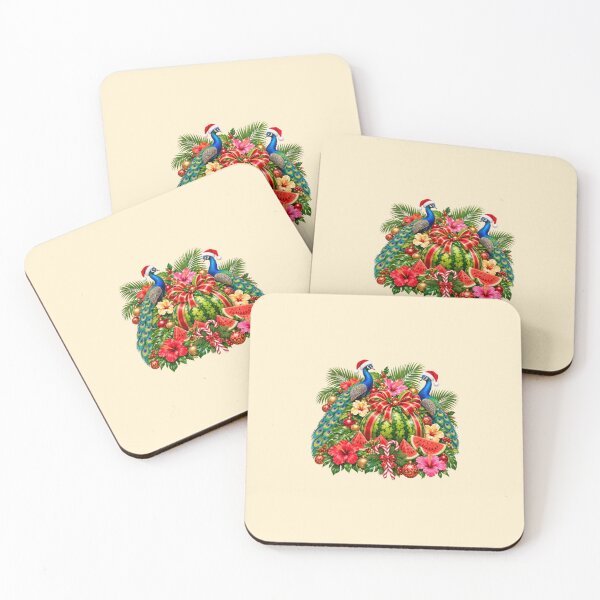 Item preview, Tropical Christmas Elegance – Watermelon and Peacocks designed and sold by annenambiro.